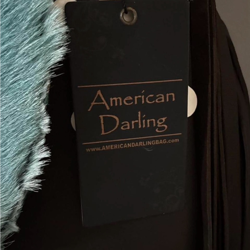 American Darling Genuine Leather Fringe Black & Teal Cowhide Backpack ADBGZ219 - Picture 4 of 7